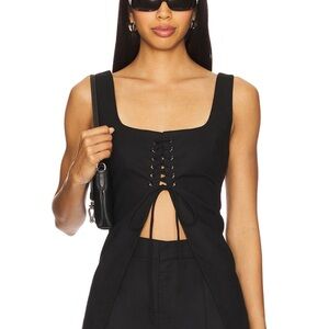 Black Lace-Up Front Crop Tank Top